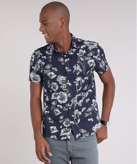 Camisa-Masculina-Estampada-Floral-Manga-Curta-Azul-Marinho-9170815-Azul_Marinho_1