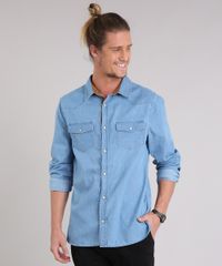 Camisa-Jeans-Masculina-com-Recortes-em-Suede-Manga-Longa-Azul-Claro-8886482-Azul_Claro_1