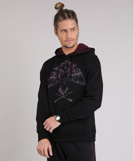 Blusao-Masculino-em-Moletom-com-Estampa-de-Aguia-e-Capuz-Manga-Longa-Preto-8894593-Preto_1