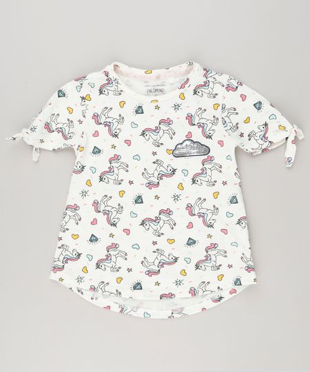 Blusa-Infantil-Estampada-de-Unicornios-Manga-Curta-Decote-Redondo-em-Algodao---Sustentavel-Off-White-9228605-Off_White_1