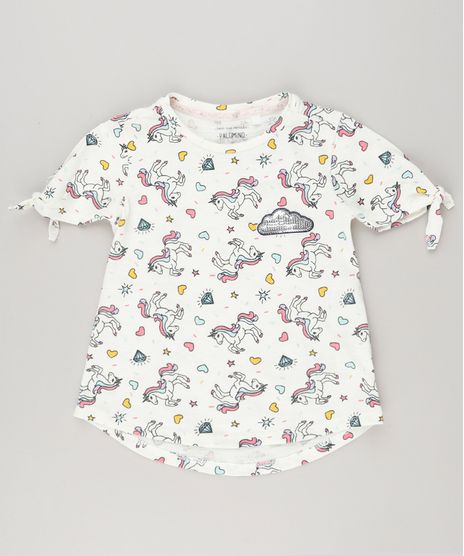 Blusa-Infantil-Estampada-de-Unicornios-Manga-Curta-Decote-Redondo-em-Algodao---Sustentavel-Off-White-9228605-Off_White_1