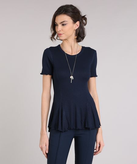 Blusa-Feminina-Canelada-Manga-Curta-Decote-Redondo-Azul-Marinho-9210711-Azul_Marinho_1 Blusa-Feminina-Canelada-Manga-Curta-Decote-Redondo-Azul-Marinho-9210711-Azul_Marinho_1