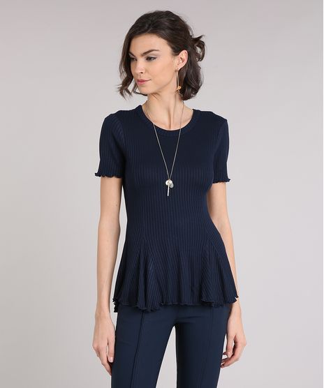 Blusa-Feminina-Canelada-Manga-Curta-Decote-Redondo-Azul-Marinho-9210711-Azul_Marinho_1
