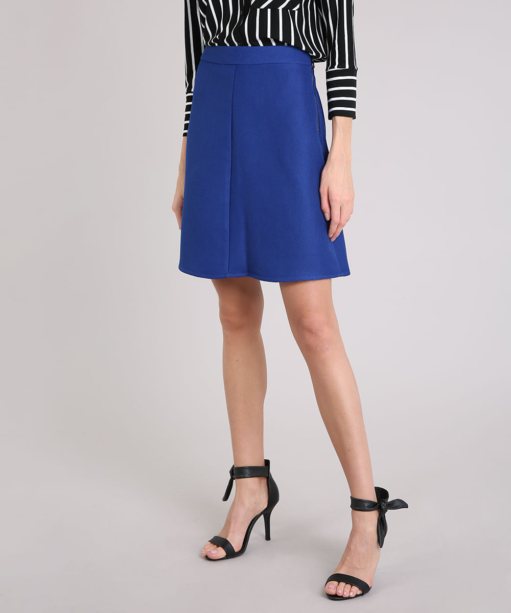 Saia Feminina Curta Evasê Azul Royal