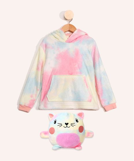 Blusao-Infantil-de-Fleece-Estampada-Tie-Dye-com-Bolso-Canguru-e-Capuz-que-Vira-Pelucia-de-Gatinho-Rosa-9974452-Rosa_1