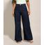 Calça Wide Leg Pantalona Jeans Cintura Super Alta Azul Escuro frente