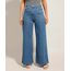 Calça Wide Jeans Cintura Super Alta Azul Médio