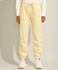Calca-Jogger-de-Moletom-com-Cordao-Cintura-Media-Amarela-9985449-Amarelo_1