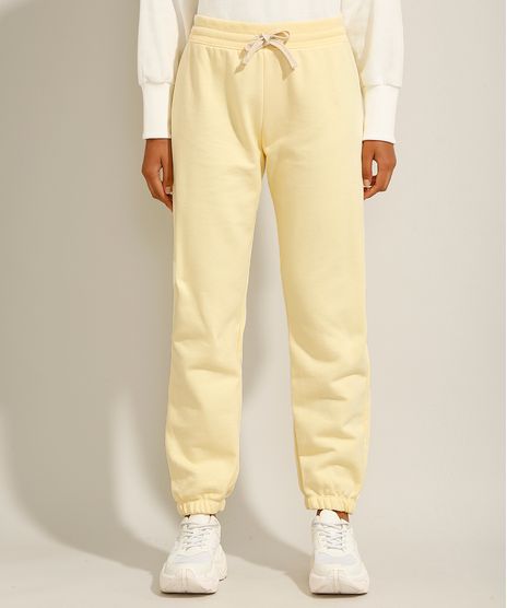 Calca-Jogger-de-Moletom-com-Cordao-Cintura-Media-Amarela-9985449-Amarelo_1