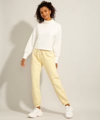 Calca-Jogger-de-Moletom-com-Cordao-Cintura-Media-Amarela-9985449-Amarelo_3