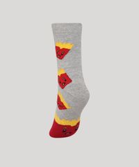 Meia-Cano-Alto-Divertida-Estampada-de-Batatas-Fritas-Cinza-Mescla-9986478-Cinza_Mescla_2