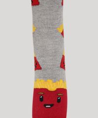 Meia-Cano-Alto-Divertida-Estampada-de-Batatas-Fritas-Cinza-Mescla-9986478-Cinza_Mescla_3