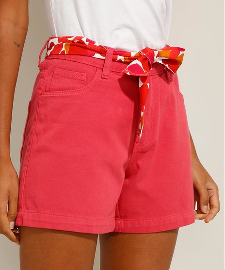 Short-Reto-de-Sarja-com-Faixa-Para-Amarrar-Cintura-Media-Vermelho-9991799-Vermelho_1