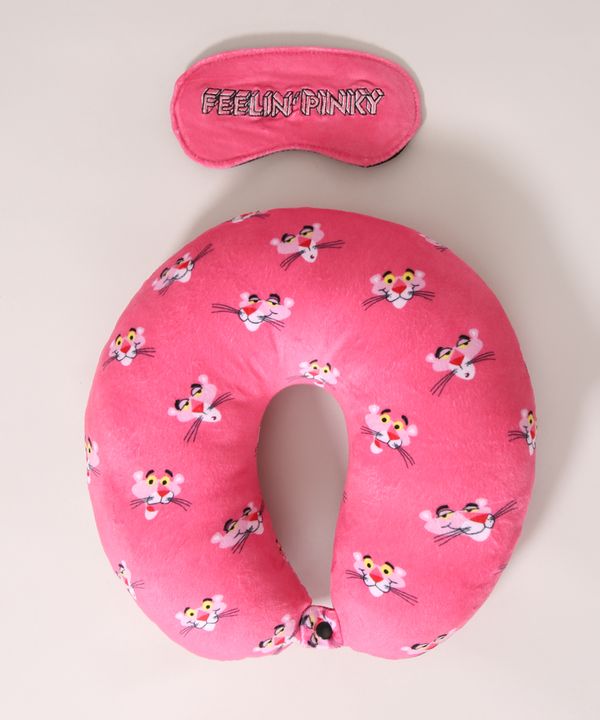 Kit de Apoio de Pescoço Estampado Pantera Cor de Rosa + Tapa Olho Rosa Único