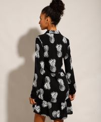 Vestido-Chemise-de-Viscose-Estampado-de-Abacaxis-Curto-Manga-Longa-Preto-9985419-Preto_2