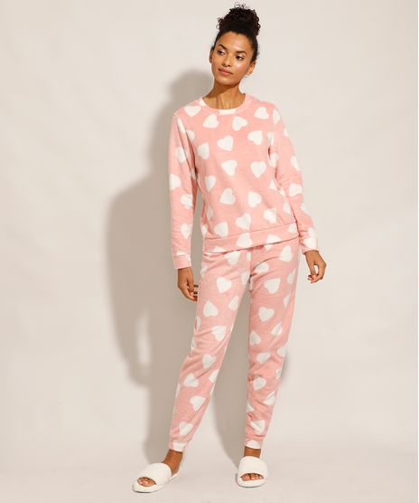 Pijama-Manga-Longa-de-Fleece-Estampado-de-Coracoes-Tal-Mae-Tal-Filha-Rose-9974113-Rose_1