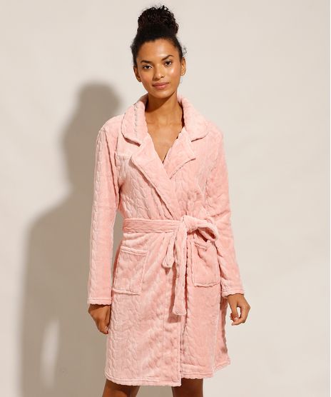 Roupao-de-Fleece-Texturizado-com-Faixa-para-Amarrar-e-Bolsos-Rose-9974122-Rose_1