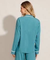 Camisa-de-Pijama-Manga-Longa-em-Viscose-com-Vivo-Contrastante-Verde-9954382-Verde_2