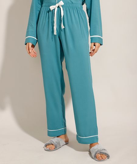 Calca-de-Pijama-em-Viscose-com-Vivo-Contrastante-Verde-9975183-Verde_1