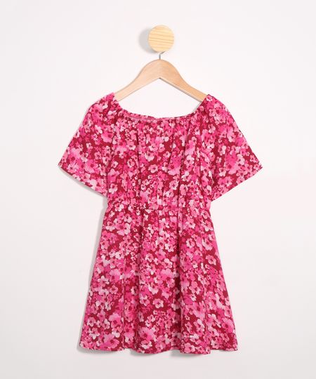 Vestido-Infantil-de-Viscose-Tal-Mae-Tal-Filha-Estampada-Floral-Manga-Curta-Decote-Redondo-Rosa-9986950-Rosa_1