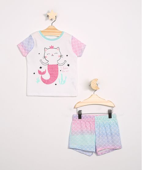 Pijama-Infantil-Gato-Sereia-Manga-Curta-Off-White-9983167-Off_White_1