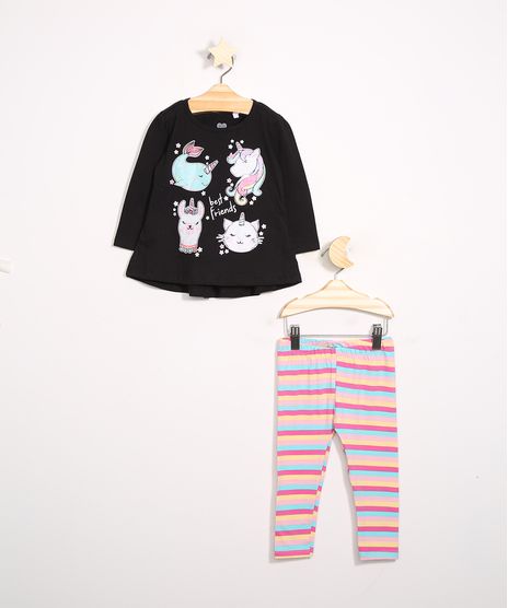 Conjunto-Infantil-de-Blusa-Manga-Longa-Preto---Calca-Legging-Listrada-Multicor-9988768-Multicor_1