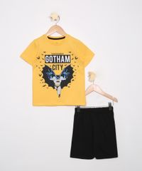 Conjunto-Infantil-Camiseta-Batman-Manga-Curta-Amarela---Bermuda-Preto-9987150-Preto_1