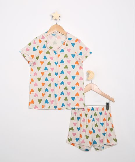Pijama-Infantil-Manga-Curta-Tal-Mae-Tal-Filha-Estampado-de-Coracoes-com-Vivo-Contrastante-Off-White-9983923-Off_White_1