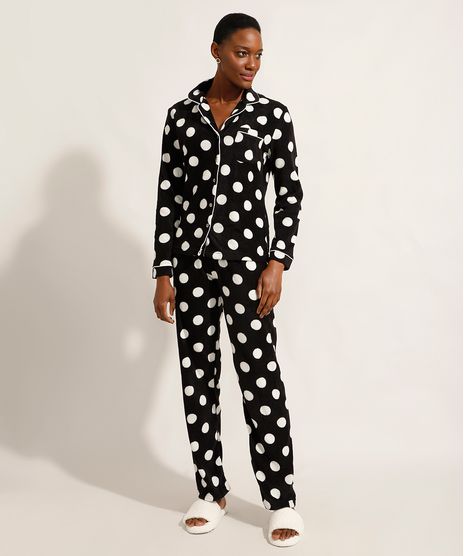 Pijama-Camisa-de-Fleece-Manga-Longa-Estampado-Poa-com-Bolso-Preto-9974705-Preto_1