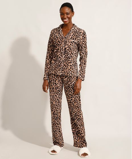 Pijama-Camisa-de-Fleece-Manga-Longa-Estampado-Animal-Print-de-Onca-com-Bolso-Marrom-9974706-Marrom_1