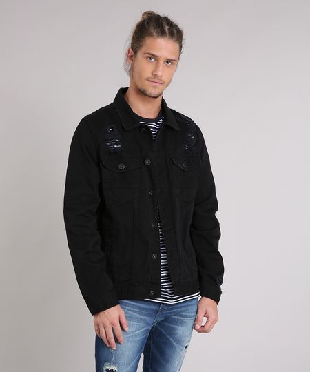 Jaqueta-Masculina-Trucker-de-Sarja-com-Puidos-Preta-9166450-Preto_1