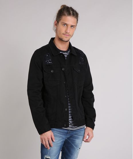Jaqueta-Masculina-Trucker-de-Sarja-com-Puidos-Preta-9166450-Preto_1