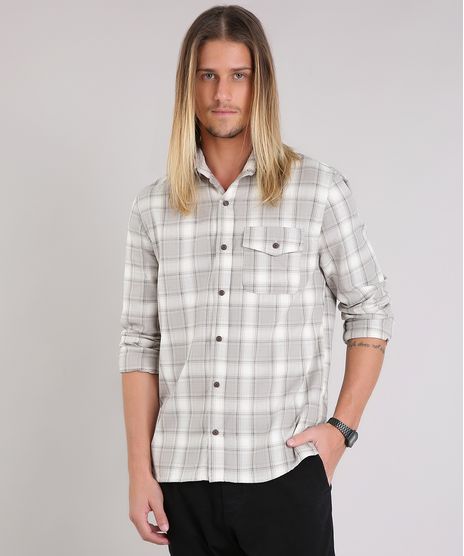 Camisa-Masculina-Xadrez-Manga-Longa-Kaki-9117426-Kaki_1