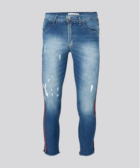 calça jeans com faixa lateral masculina