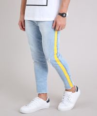 Calca-Jeans-Masculina-Skinny-Cropped-com-Faixa-Lateral-em-Algodao---Sustentavel-Azul-Claro-9211043-Azul_Claro_1