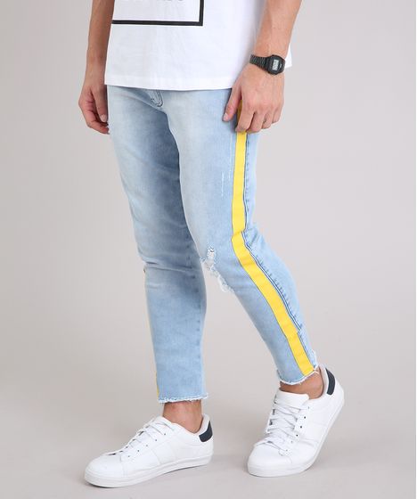 calça jeans com faixa lateral masculina