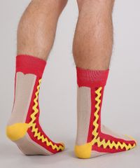 Meia-Masculina-Divertida-Cachorro-Quente-Cano-Alto-Bege-9076286-Bege_3