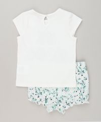 Conjunto-Infantil-de-Blusa--Be-Cool--Manga-Curta---Short-Estampado-Floral---Faixa-de-Cabelo-em-Algodao---Sustentavel-Off-White-8959632-Off_White_2