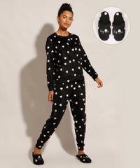 Kit-de-Pijama-Manga-Longa-Estampado-de-Coracoes----Pantufas-Preto-9974575-Preto_1