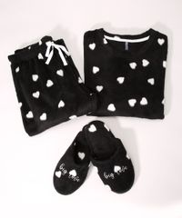 Kit-de-Pijama-Manga-Longa-Estampado-de-Coracoes----Pantufas-Preto-9974575-Preto_2