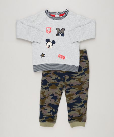 Conjunto-Infantil-de-Blusao-Mickey-com-Bordado-Cinza-Mescla---Calca-Estampada-Camuflada-em-Moletom-Verde-Militar-8950644-Verde_Militar_1