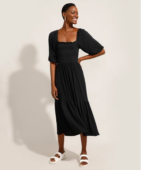 Vestido-Midi-com-Recortes-e-Lastex-Manga-Bufante-Preto-9986420-Preto_1