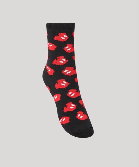 Meia-Cano-Alto-Estampada-de-Mickey-Preta-9985024-Preto_1
