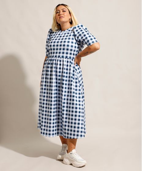 Vestido-Estampado-Xadrez-Vichy-Plus-Size-Midi-Manga-Bufante-Mindset-Azul-Escuro-9987229-Azul_Escuro_1