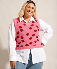Colete-de-Trico-Estampado-de-Morangos-Plus-Size-Decote-V-Mindset-Rosa-9994323-Rosa_1