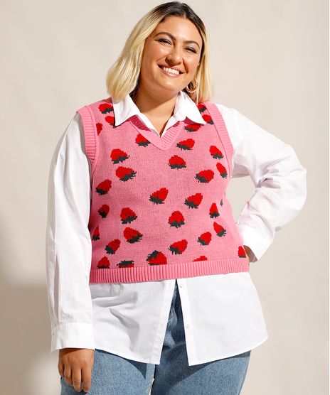 Colete-de-Trico-Estampado-de-Morangos-Plus-Size-Decote-V-Mindset-Rosa-9994323-Rosa_1