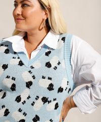Colete-de-Trico-Estampado-de-Ovelhas-Plus-Size-Decote-V-Mindset-Azul-Claro-9994322-Azul_Claro_4
