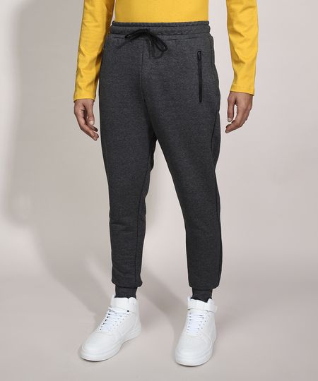Calca-Relaxed-de-Moletom-com-Ziper-no-Bolso-Cinza-Mescla-Escuro-9986216-Cinza_Mescla_Escuro_1