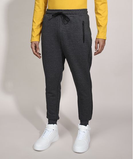 Calca-Relaxed-de-Moletom-com-Ziper-no-Bolso-Cinza-Mescla-Escuro-9986216-Cinza_Mescla_Escuro_1