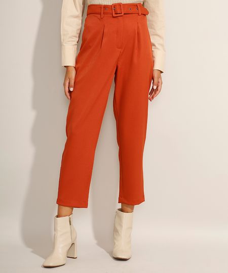 Calca-Feminina-Carrot-Cintura-Alta-Alfaiataria-com-Cinto-Laranja-Escuro-9975121-Laranja_Escuro_1